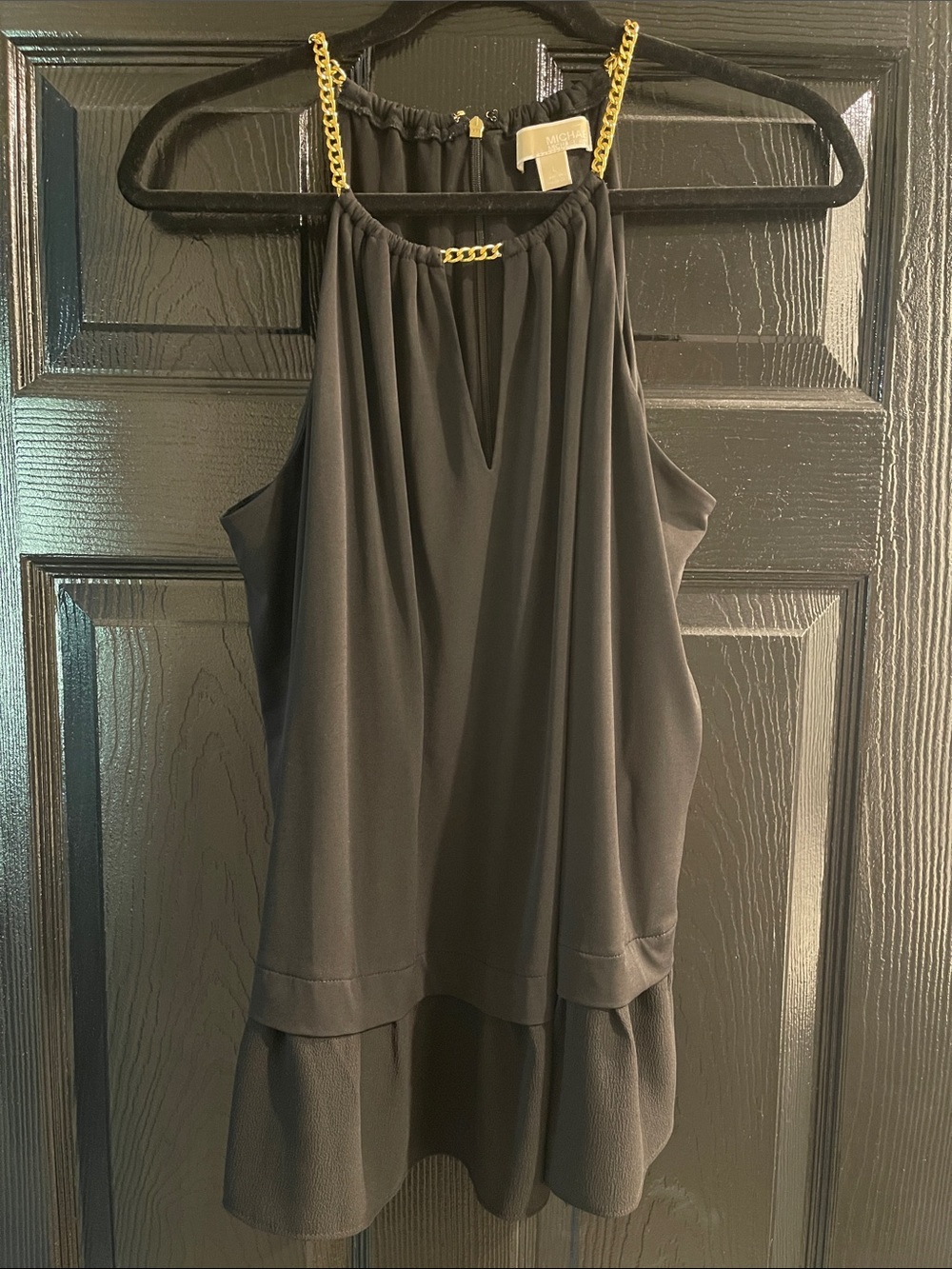 Michael Kors Black Halter Top with Gold Chain Straps